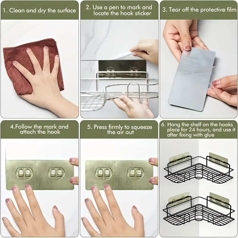 1pc Cast Iron Corner Shower Shelf - No-Drill Wall Mounted Bathroom Storage Rack, Black Wire Mesh Design for Easy Access & Organization, Perfect for Shampoo, Conditioner, and Soap, Bathroom Storage Solution | Modern Bathroom D