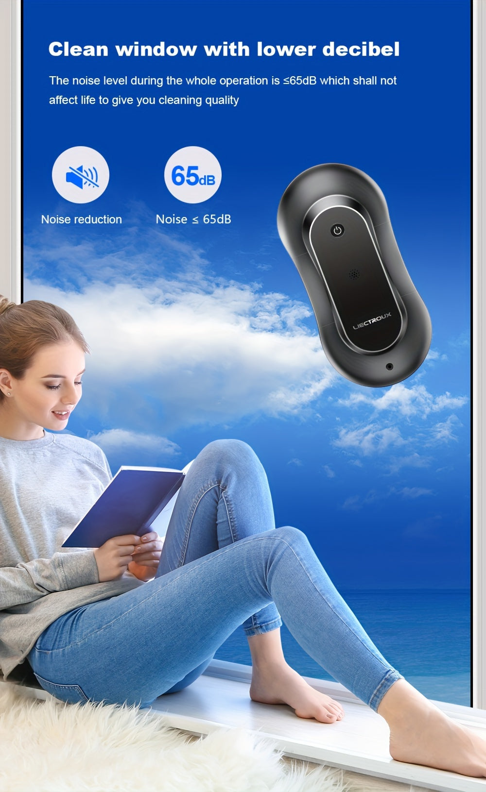 Robot Window Cleaner Liectroux YW810, 2-Way Water Spray, Ultra-thin, Robot Vacuum Cleaner For Windows, Home Electric Glass Washer & Wiper, Dry & Wet Mopping, AI Route, Brushless Motor, APP & Remote Control, Quadruple Security