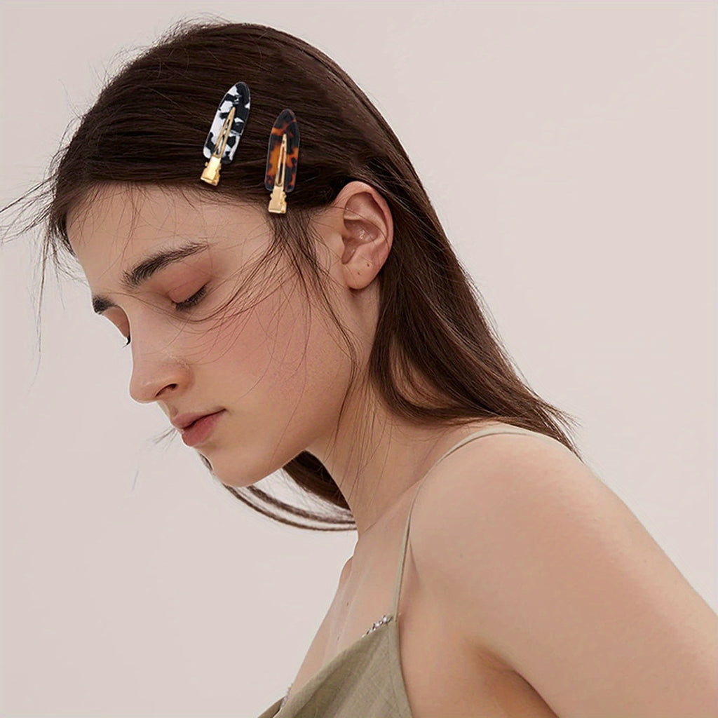 4pcs Hair Clip Styling without Bending, Acrylic Resin Flat Clip, No Crease Curling Small Needle, Seamless Bangs Hair Clip Tool for Makeup - Women's and Girls' Hair Accessories, Leopard Print White and Black