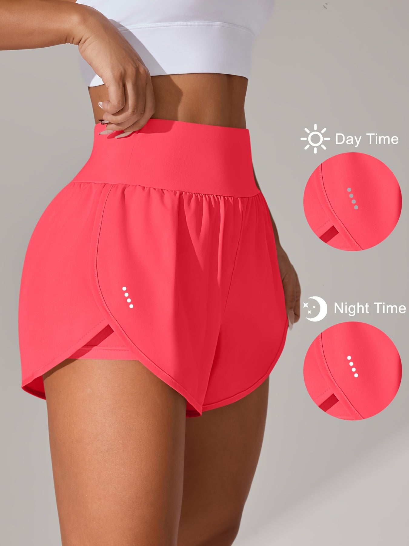 [Yoga Activewear] Women's Light Blue Yoga Shorts - Casual & Loose-Fit, High-Waisted with Ruffle Detail, Stretchy Polyester-Elastane Blend, Machine Washable, Perfect for Spring/Summer/Fall