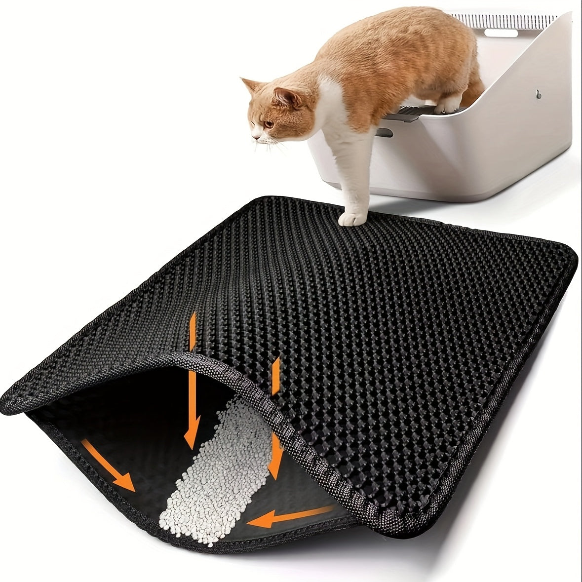 Cat Litter Mat, Beautiful Honeycomb Cat Litter Box Catcher Pad, Suitable for Cats, Odor Control Double Layer, Urine Waterproof, Washable, Phthalate-Free