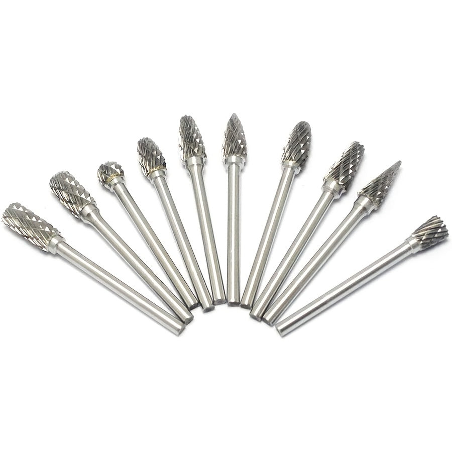 10pcs Tungsten Carbide Burr Set, Double Cut Alloy Steel Grinding Heads, Compatible with Dremel Rotary Tools, for Wood, Metal, Stone, Gemstone - Handheld & Welding Use, Assembly Required, Grinding Bits for Steel