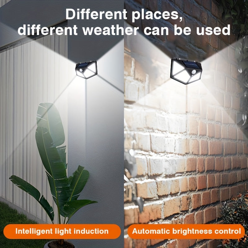 New 100LED wall sensor light, intelligent light sensor, solar charging, brightness automatic adjustment, outdoor solar sensor light, four side luminous human sensor wall light