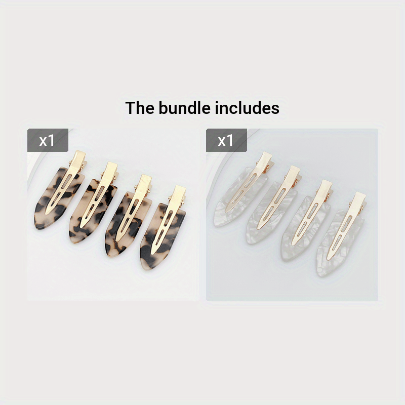 4pcs Hair Clip Styling without Bending, Acrylic Resin Flat Clip, No Crease Curling Small Needle, Seamless Bangs Hair Clip Tool for Makeup - Women's and Girls' Hair Accessories, Leopard Print White and Black