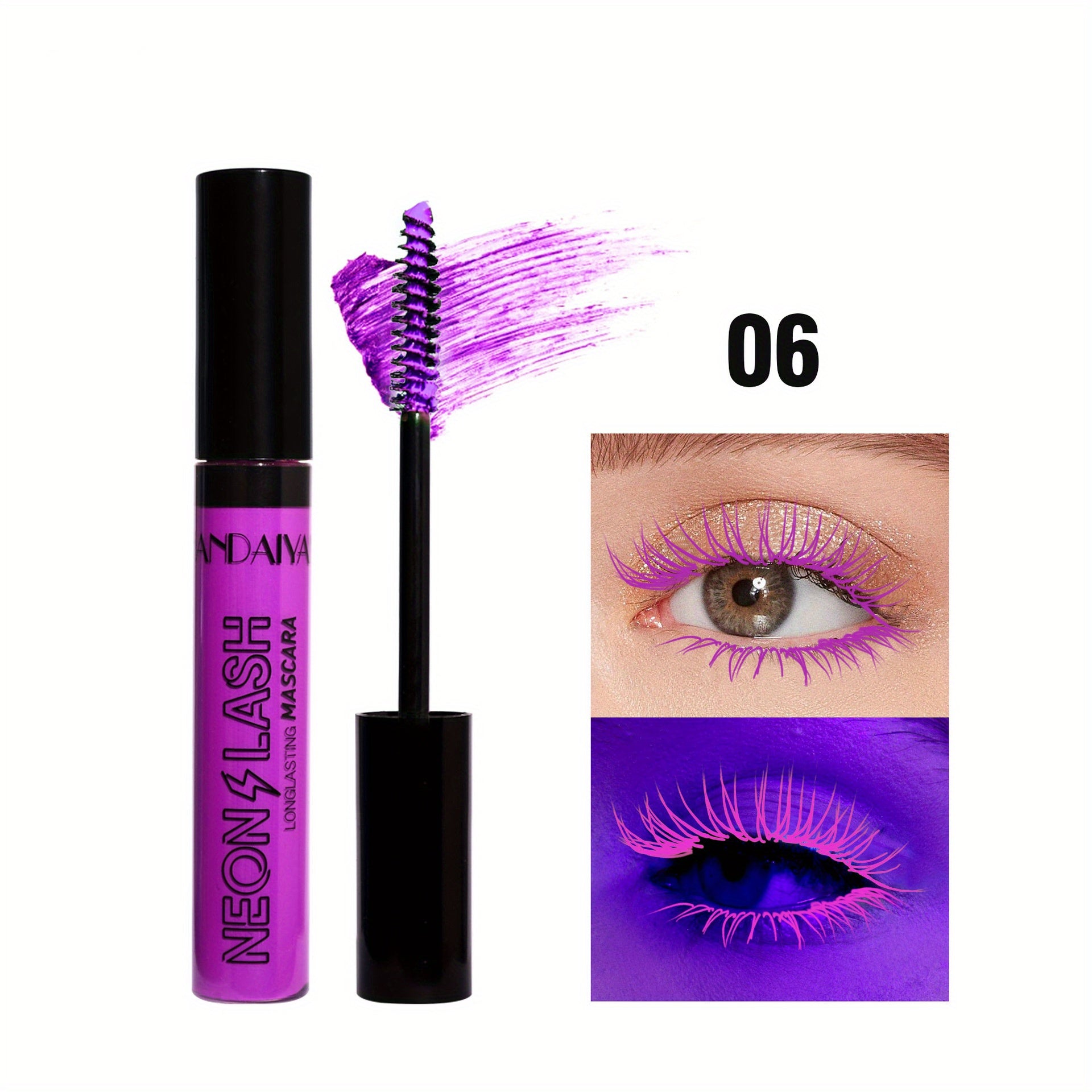 UV Glow 6 Colors Neon Mascara, Matte Colorful Waterproof Mascara, Smudge Proof Fluorescent Face Body Painting Halloween Cosplay Makeup Gift For Music Festival