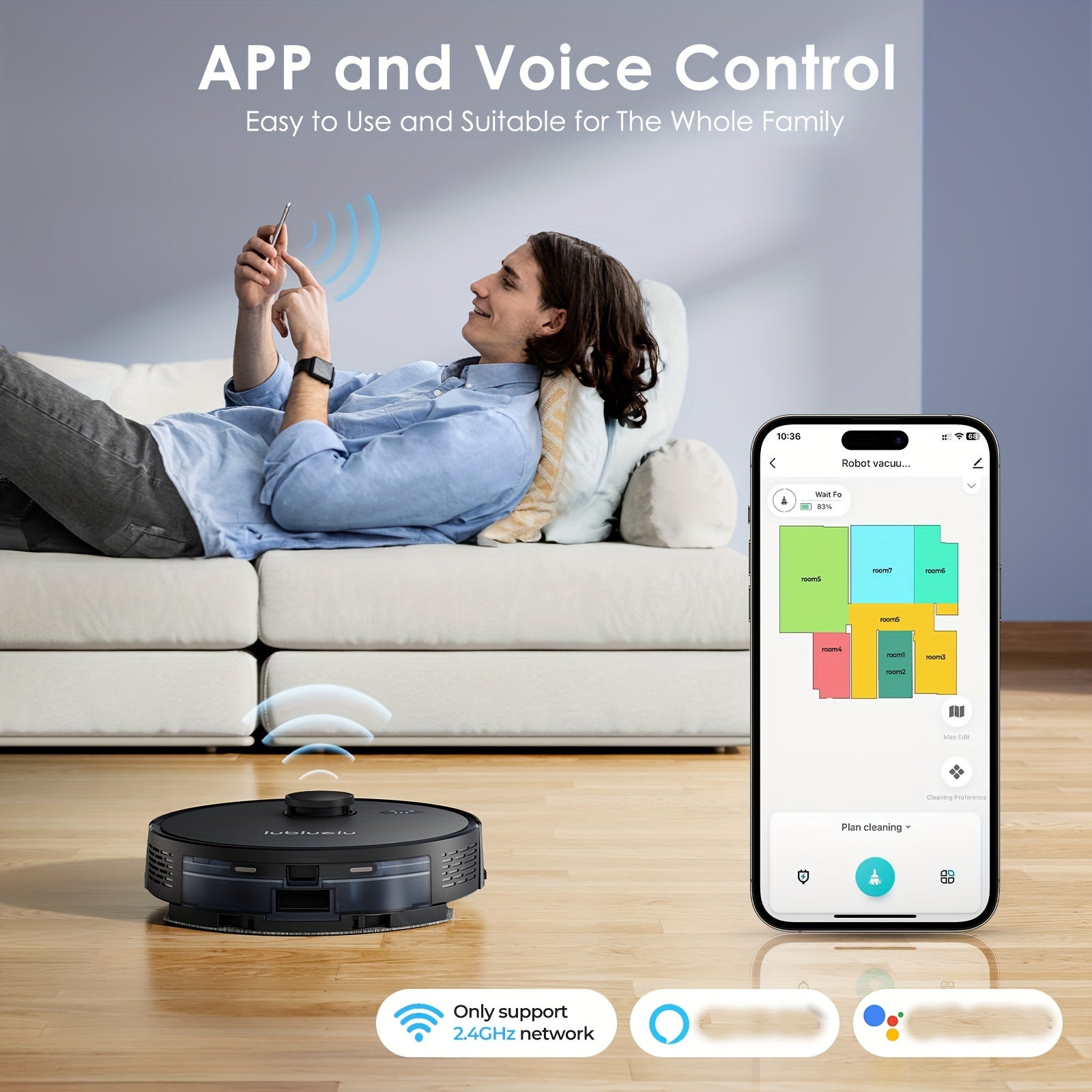 Robot Vacuum And Mop Combo 5000Pa, Lubluelu 15 Robot Vacuum, Auto-Charging, 5 Maps, 30 No-go Zones, WiFi/App/Alexa, 3 In 1 Robot Vacuum Cleaner For Pet Hair Carpet Hard Floor