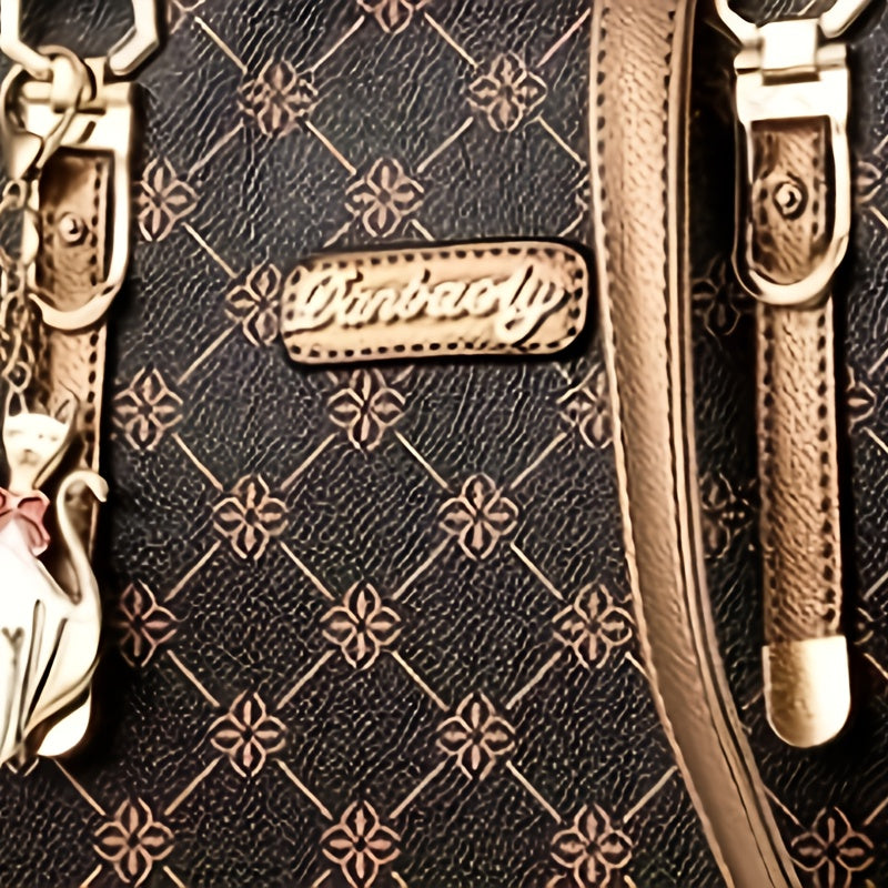 FKTSR Women's Elegant Floral Print Synthetic Leather Shoulder Bag with Detachable Strap & Tassel Accents - Summer Beach Tote, Casual Designer Handbag with Zipper Closure, Polyester Lining (Antique Bronze/Coffee/White/Black),