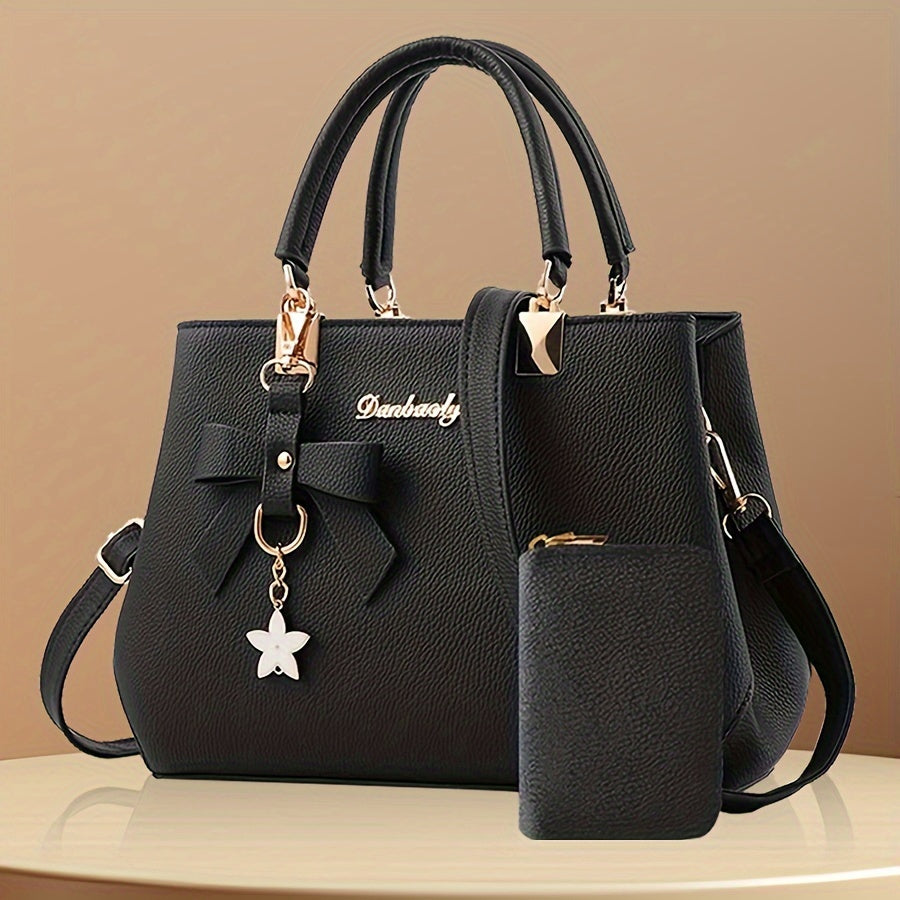 Bow Decor Handbags For Women, Trendy Crossbody Bag With Coin Purse, Top Handle Satchel Purse For Office