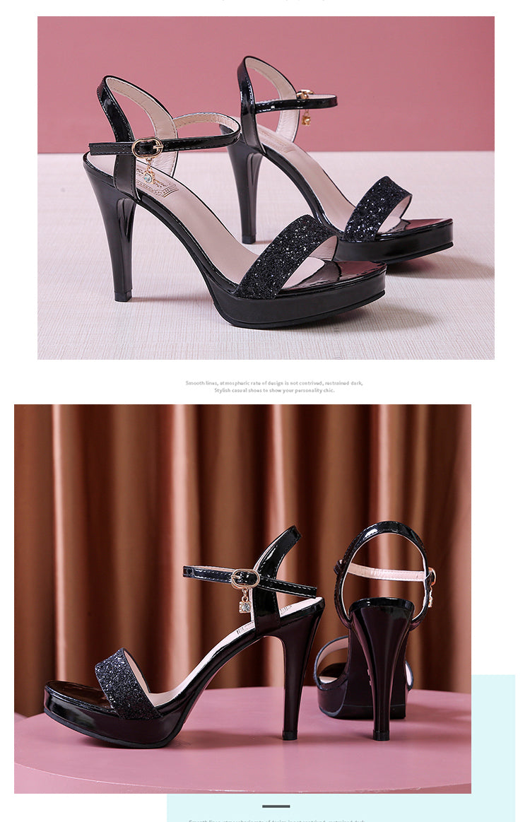 Women's Summer Princess Platform Stiletto Heel Sandals - Open Toe Fish Mouth Design with Glitter Accents, Breathable PU Cover & Ankle Strap Closure for Fit, White High Heels for Parties & Formal Events, Party Footwear | Durab