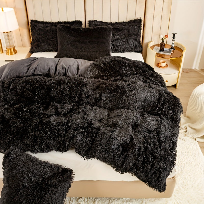 [Plush Duvet Cover Set] 3pcs Multicolor Plush Duvet Cover Set - Soft And Warm Bedding For Bedroom, Guest Room, And Dorm Decor