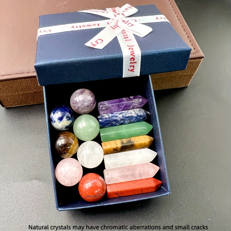 14-Piece Natural Quartz Mineral Ornament Set - Unique Combination of 7 Exquisite Decorations for Home Decor and Christmas Gift - Authentic, Elevating, and Thoughtful