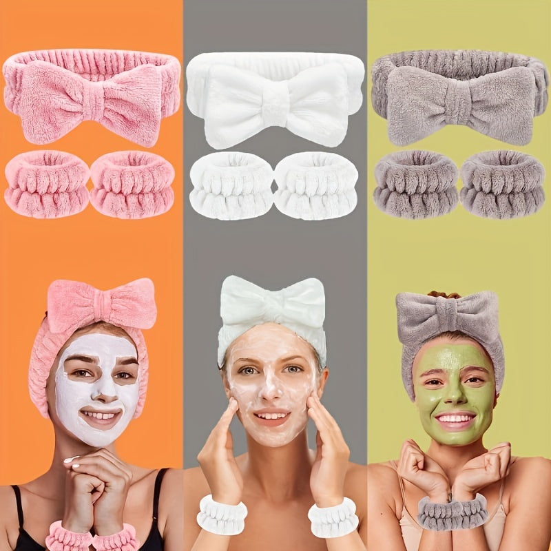 3Pcs Headbands And Wristband Set For Face Washing Microfiber Women's Hairbands Wrist Towels Set For Bath, Makeup And Fitness