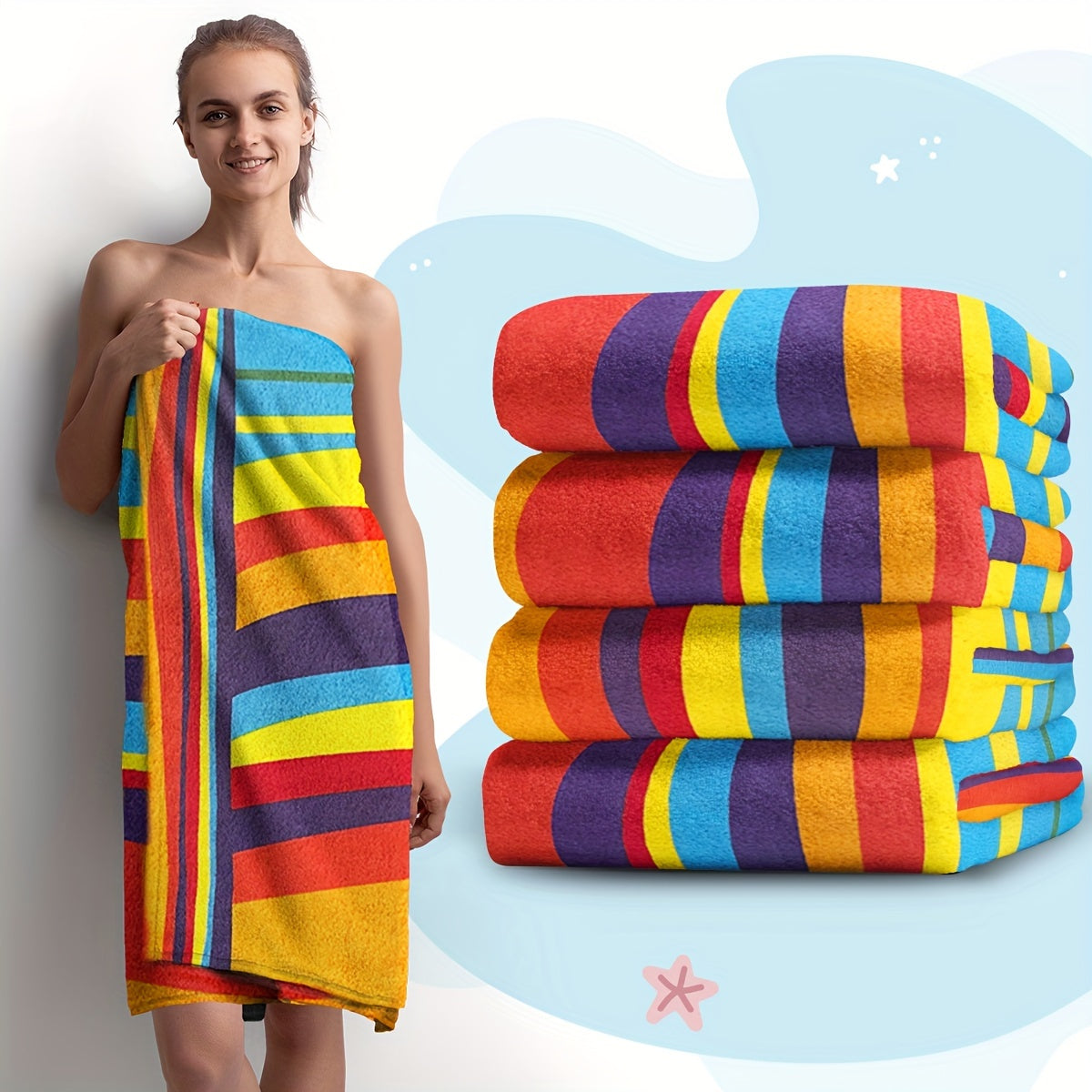[Extra Large Soft Beach Towel] Extra Large Striped Beach Towel - Ultra-Soft Microfiber, Quick-Dry & Sand-Free, Perfect for Travel, Yoga, Camping & Swimming - Machine Washable, Beach Towel