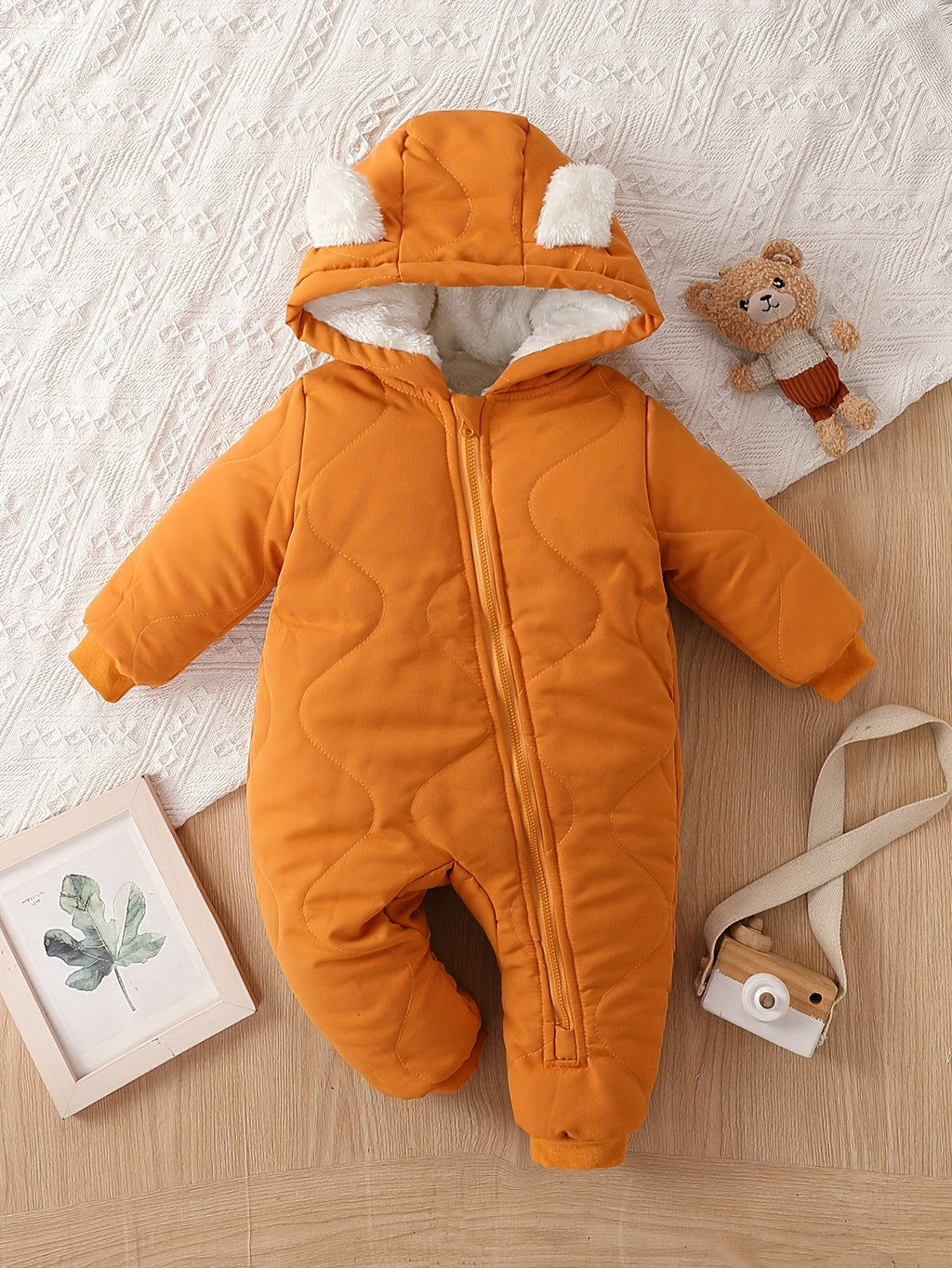 Baby Thickened Romper Autumn and Winter Outdoor Suit Newborn Set with Fleece Lining Zipper for 0-1 Year Old Youngsters' Clothes Christmas/Halloween/Thanksgiving Day, for Outdoor