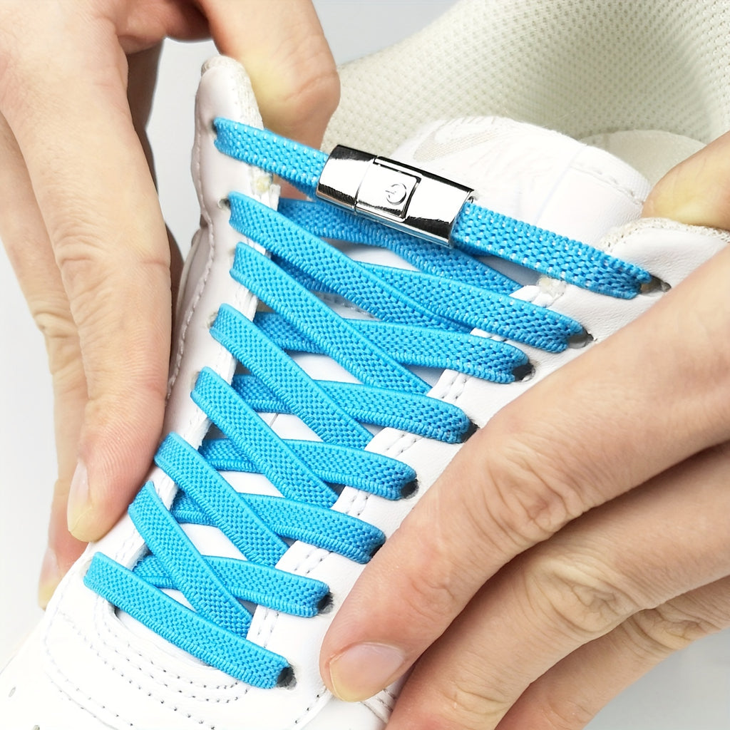 1Pair Elastic No-Tie Shoelaces, Lazy Metal Lock Laces For Women & Men
