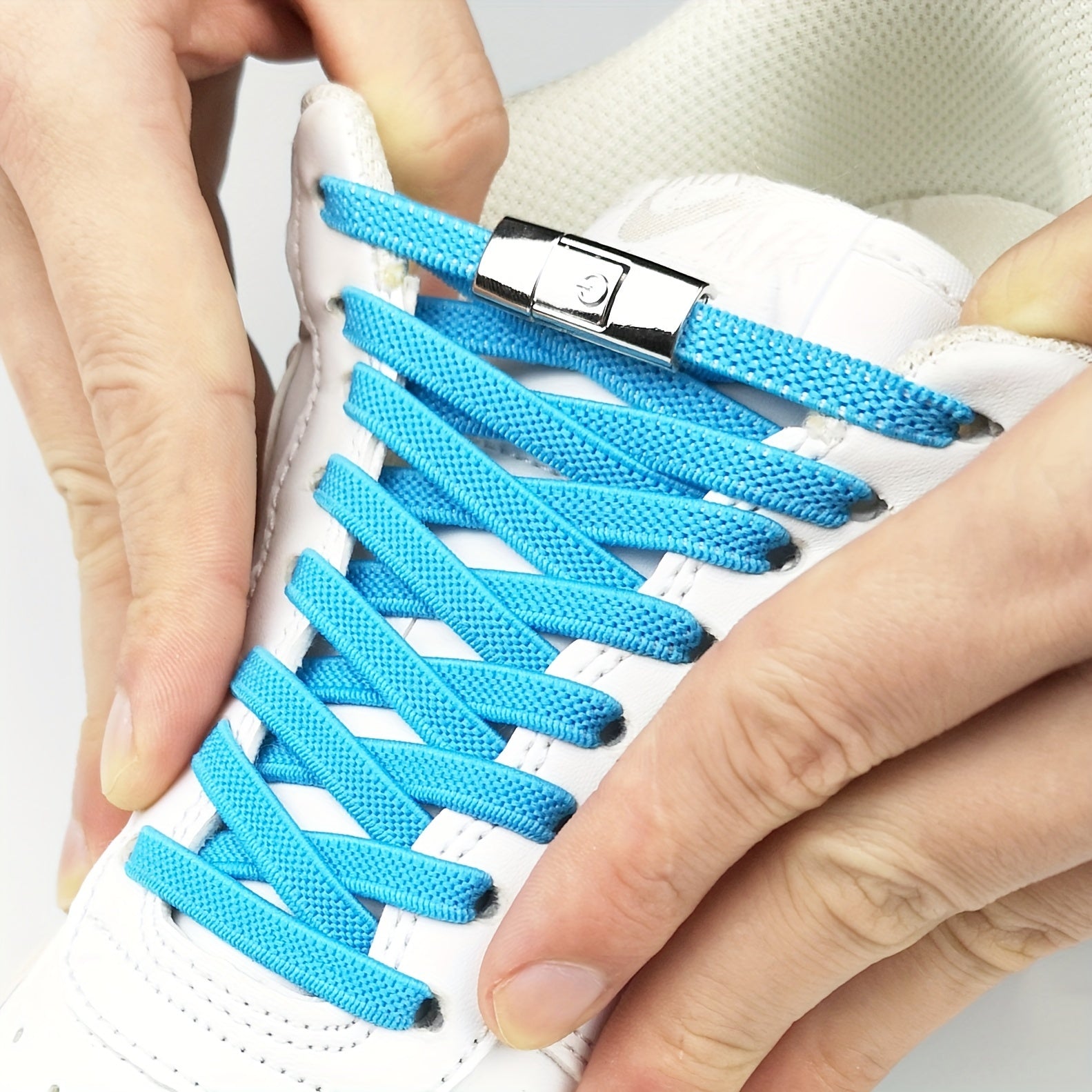 1Pair Elastic No-Tie Shoelaces, Lazy Metal Lock Laces For Women & Men