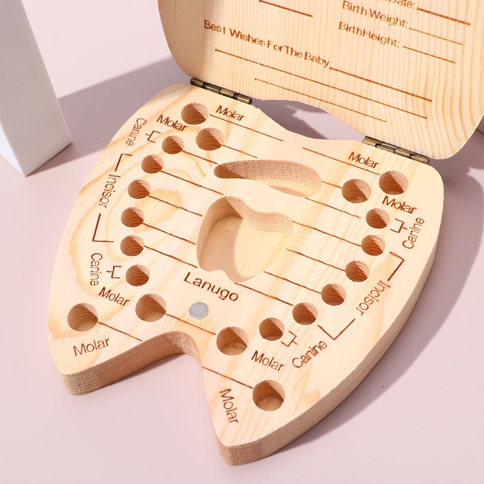 Wooden Baby Kids Tooth Storage Box, Tooth Wooden Box Organizer, Milk Teeth Wooden Storage Collecting Teeth Umbilical Cord Box 4.65*4.53*.1.1inch/11.8*11.8*2.8cm, Christmas, Halloween, Thanksgiving Day Gift