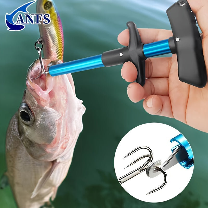 1pc T-Shaped Fish Hook Remover - Aluminum Alloy Fishing Tool with Ergonomic Handle & Blue Handle for Efficient Hook Separation, Ideal for Holiday Gifts (Father'S Day, Christmas, Thanksgiving), Fishing Accessory, Sleek Metalli