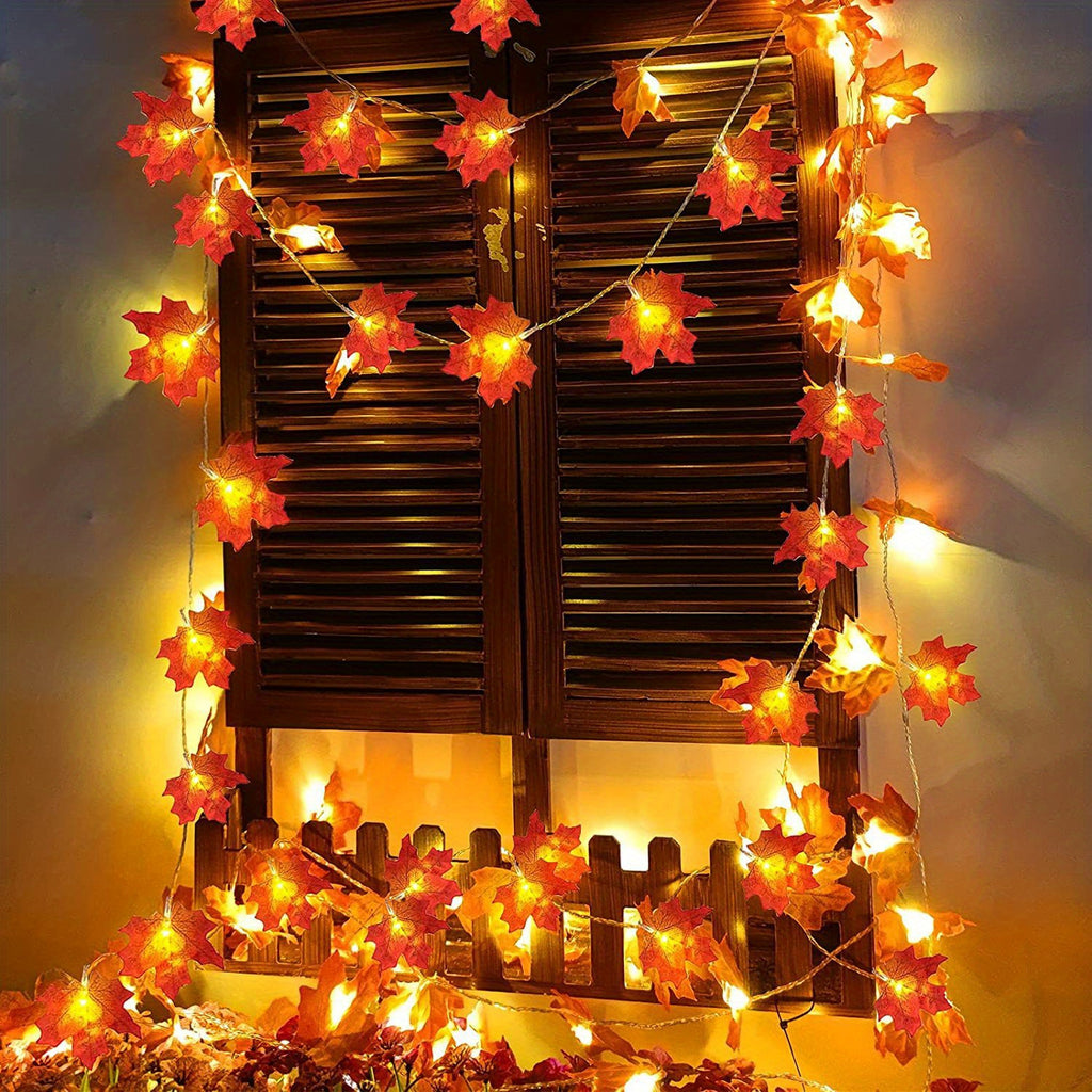 1pc Maple Leaf LED Fairy Lights - Warm White/Cool Yellow/Red Glow, -in-Free -Free Switch-Controlled / String Lights for Stair Railings, Fence, Party, Thanksgiving, Halloween, Fall & Autumn Tree Decorations (Plastic