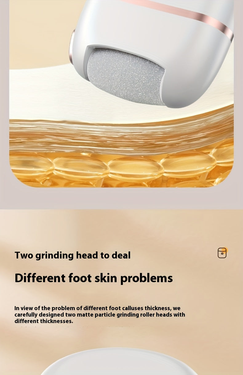 Rechargeable Electric Foot Grinder, Portable and Easy to Use, for Cracked Heels & Callus Removal - Thick Leather Polishing, 2-Speed Settings, Hard Care for Feet & Hands, 3 Replacement Grinding Heads, 1pc, with USB Charging