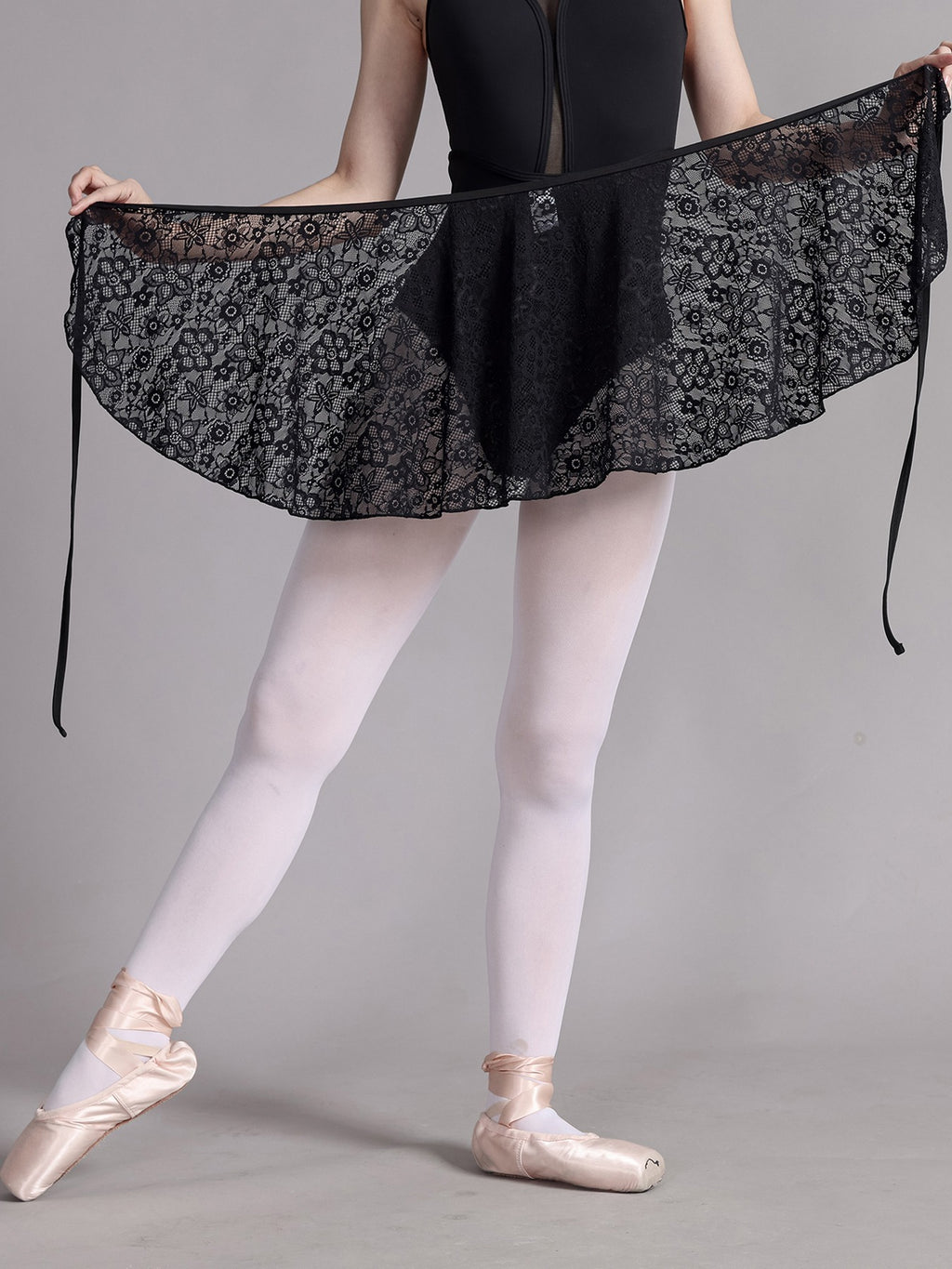 Women's Elegant Black Ballet Wrap Skirts - Semi-Sheer Lace Dance Skirt Dancewear