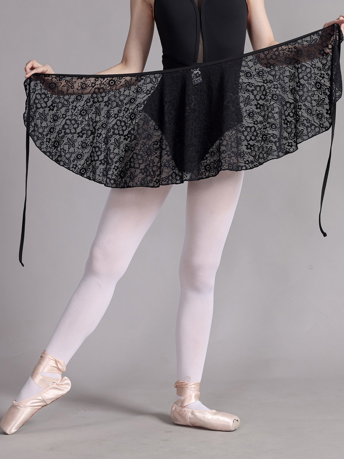 Women's Elegant Black Ballet Wrap Skirts - Semi-Sheer Lace Dance Skirt Dancewear