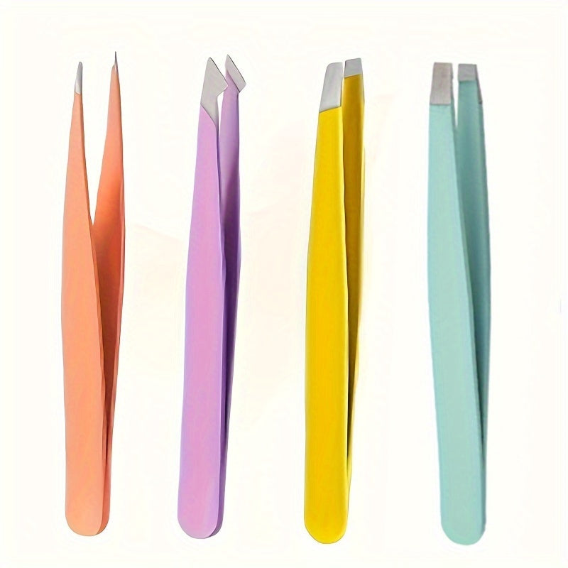 1pcs/4pcs Tweezers For Eyebrows, Slant Tip/ Angled Tip Eyebrow Tweezers, Precision For Eyebrows Facial Hair, Ingrown Hair