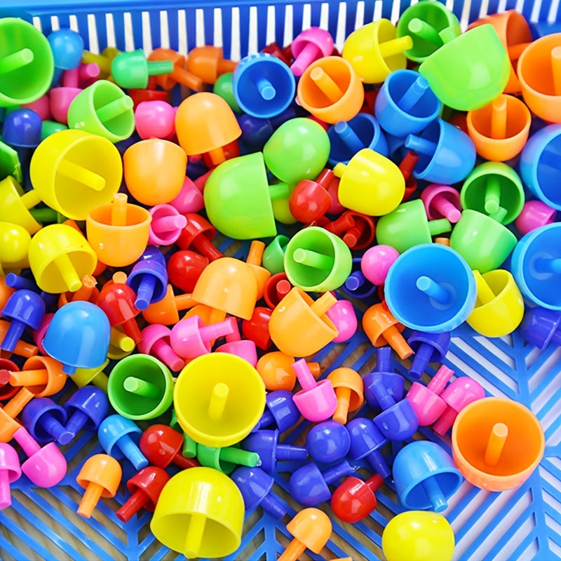 Diikamiiok 296pcs Plastic Mushroom Nail Building Blocks Puzzles Kids Educational Game Color Cognition Intellectual Educational Toys For Children Gifts Easter Gift Christmas, Halloween Gift