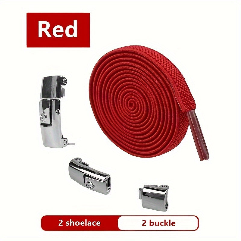 1Pair Elastic No-Tie Shoelaces, Lazy Metal Lock Laces For Women & Men