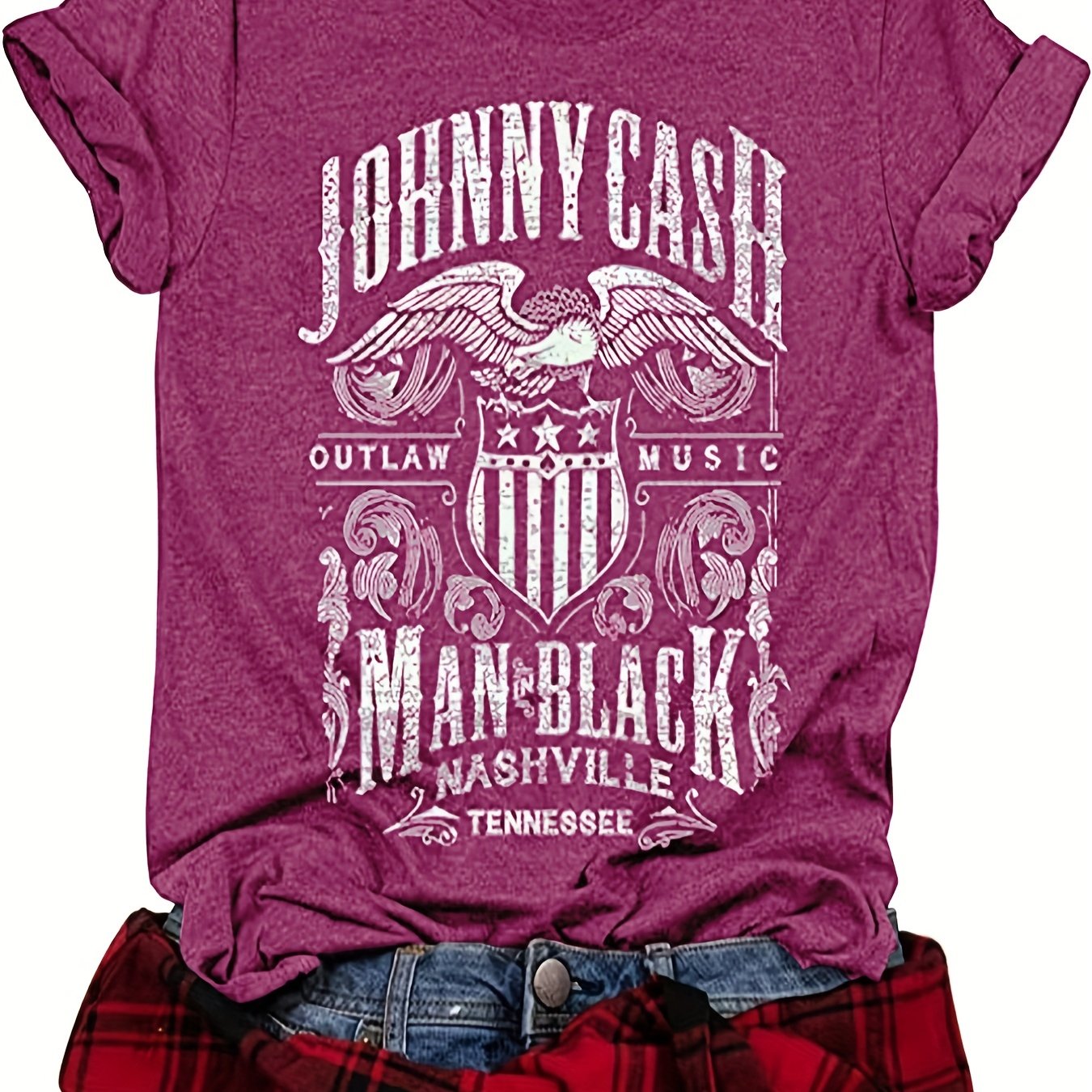 Vintage Country Music Festival Print T-Shirt, Retro Style Short Sleeve Crew Neck Casual Top For All Season, Women's Clothing