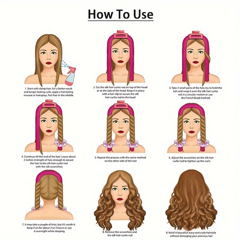 3pcs/Set Heatless Curling Rod Headband With Hair Ties - DIY Lazy Ribbon Hair Curler Tool For Effortless Waves And Curls