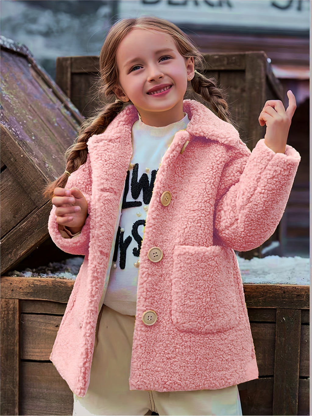 JOMAKE Girls' Winter Coat - Pastel Pink & Ombre Jacket with Button Front Closure, Soft Fleece-Lined Lapel Collar, Non-Stretchy Fabric for Everyday & Formal Events, Long Sleeve Casual Outerwear for School, Travel - Cute Korean