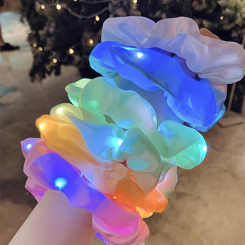 Women LED Luminous Scrunchies Ponytail Headwear Elastic Hair Tie Solid Color Party Hair Accessories For Music Festival