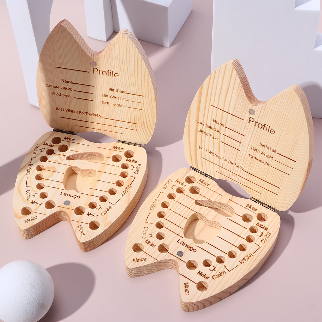 Wooden Baby Kids Tooth Storage Box, Tooth Wooden Box Organizer, Milk Teeth Wooden Storage Collecting Teeth Umbilical Cord Box 4.65*4.53*.1.1inch/11.8*11.8*2.8cm, Christmas, Halloween, Thanksgiving Day Gift