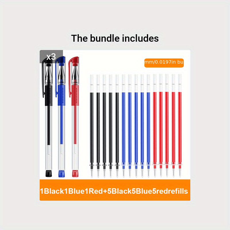 3 Pens + 15 Refills Gel Pen Set School Supplies Black Blue Red Ink Color 0.5Mm Ballpoint Pen Kawaii Pen Student School Office Stationery