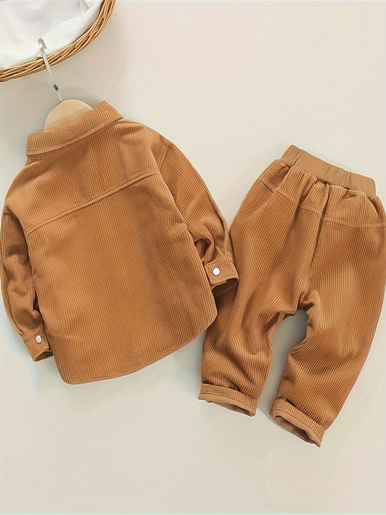 Spring And Autumn Boys Simple And Fashionable Solid Color Corduroy Two Piece Set, for Outdoor