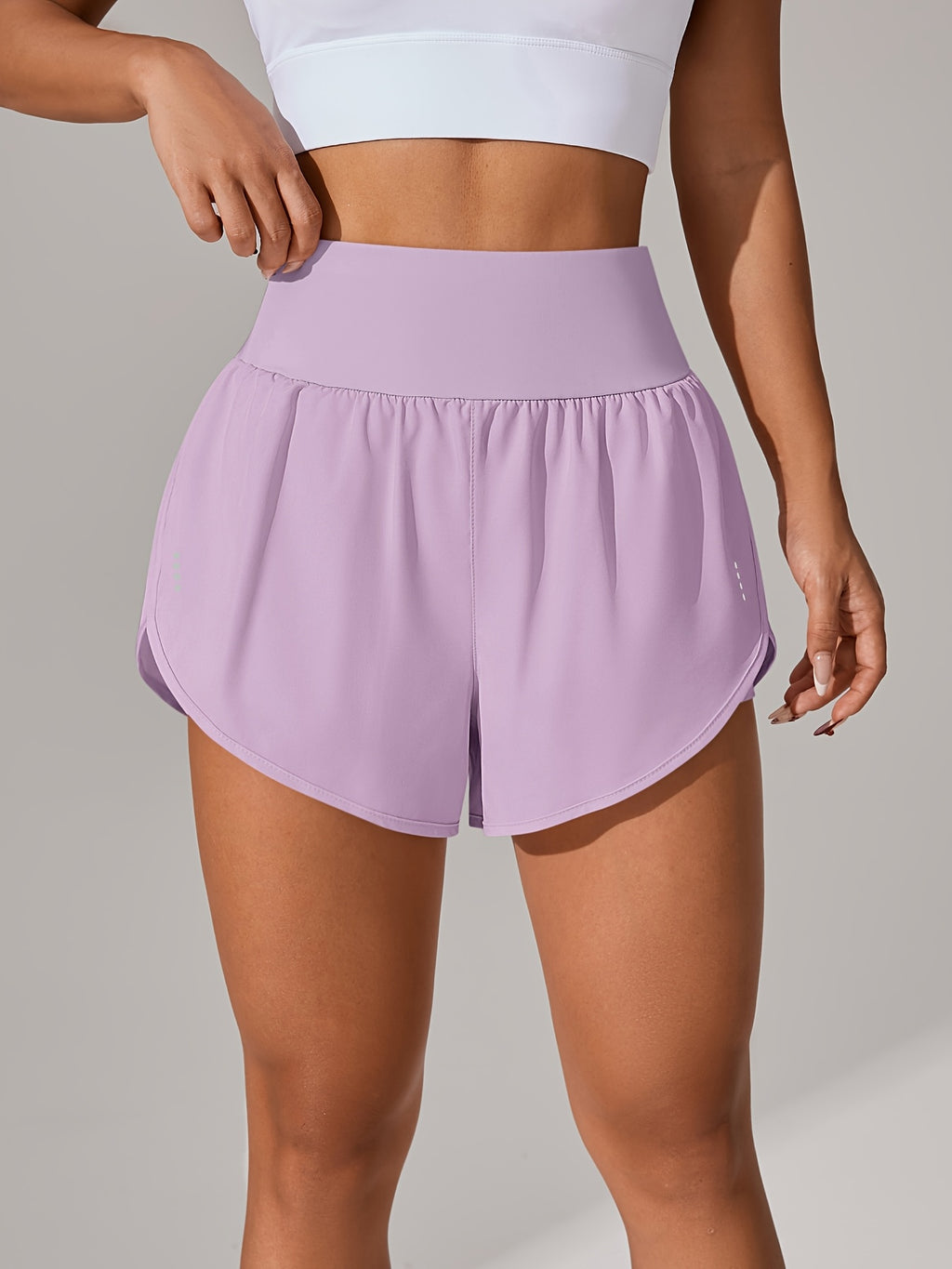 [Yoga Activewear] Women's Light Blue Yoga Shorts - Casual & Loose-Fit, High-Waisted with Ruffle Detail, Stretchy Polyester-Elastane Blend, Machine Washable, Perfect for Spring/Summer/Fall