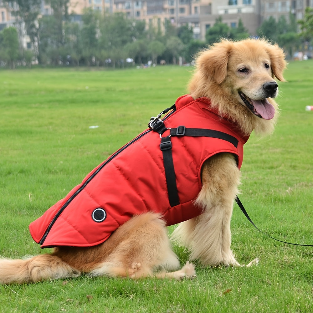 Warm Padded Dog Vest with Harness for Small and Medium Dogs - Red Coat for Extra Comfort and Security Christmas Gift