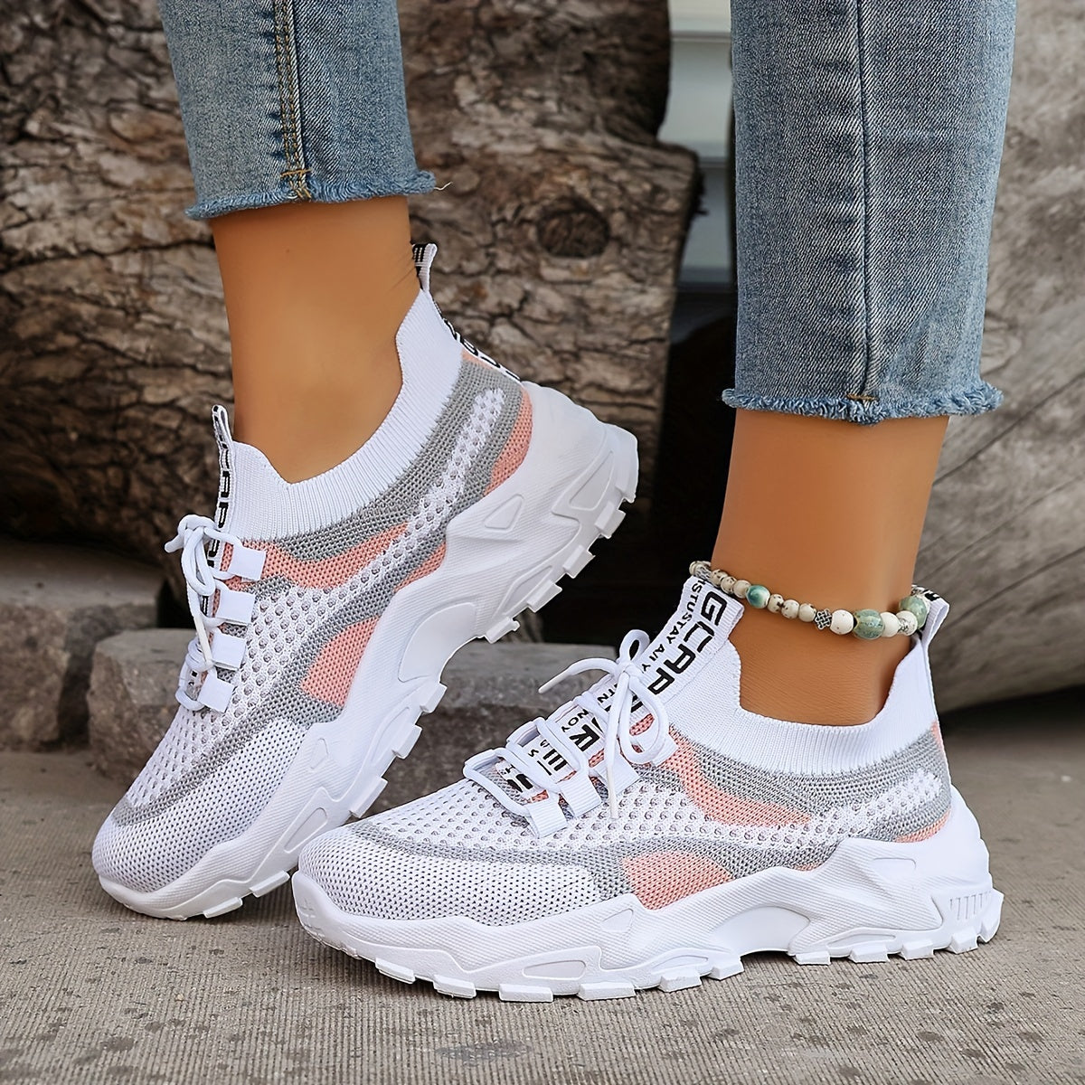 Women's Colorblock Knitted Sneakers, Stylish Breathable Low Top Running Trainers, Comfy Outdoor Sports Shoes