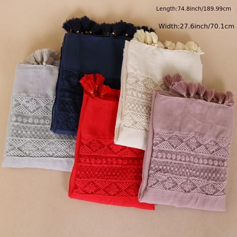 [Elegant Scarf] Elegant Embroidery Hollow Lace Tassel Scarf | Fashion Casual Cold Weather Scarves Wraps For Women for eid