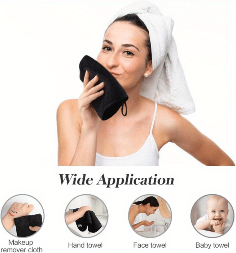 Luxurious 6pcs Set of Microfiber Face Towels - Gentle, Reusable Makeup Removing Cloths - Soft Washcloths for Sensitive Skin, 12x12 Inches, Black