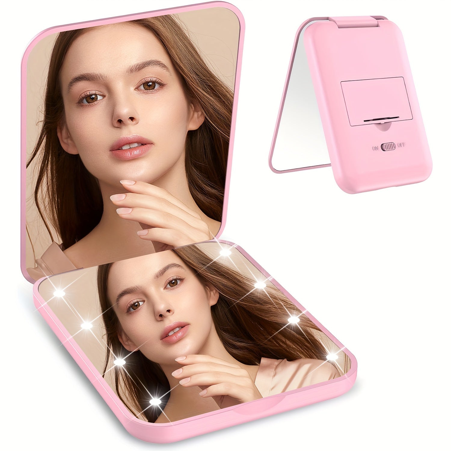 LED Pocket Makeup Mirror - Double-Sided, 1X/3X Magnified, Compact, Portable, Folding, Hand-Held, Small, Lighted Mirror with Wallet Design for Travel, Gift, and Everyday Use