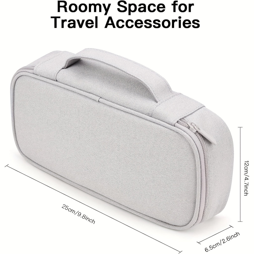 Electronics Travel Organizer Bag with Tech Compartment Labels (Laptop/Power Bank/Chargers) - Light Gray Portable -C/Lightning/-A Hub-like Case, Multi-Purpose Pouch for Cables, Hard Drives, External Drives - Ideal for Tech