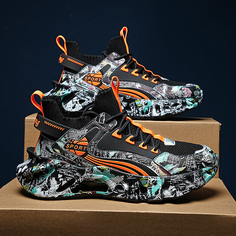 Shock-absorbing Breathable Graffiti Blade Type Men's Lace-up Sneakers - Running Shoes