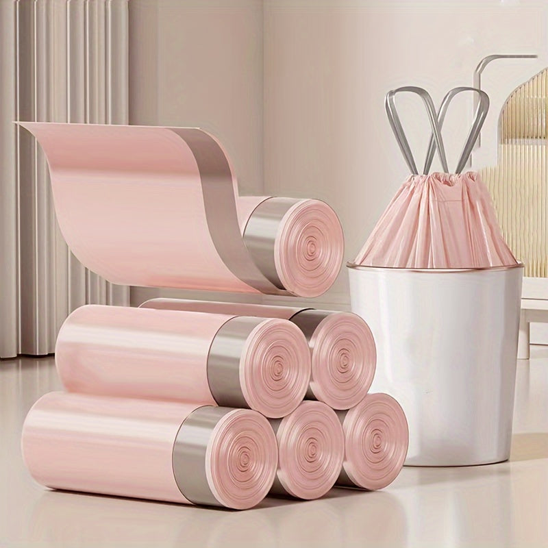 [Durable Trash Bags] 50pcs Extra Thick & Durable Drawstring Trash Bags | Large, Portable Polyethylene Waste Bags for Kitchen, Bathroom, Bedroom, and Living Room Use, Home Organization, Sleek Design, Drawstring Closure, Trash