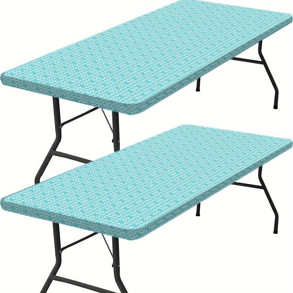 Washable 6ft Outdoor Table Cover with Elastic Edges - Perfect for Camping, Picnics, and Garden Parties - Durable Polyester, Navy Blue