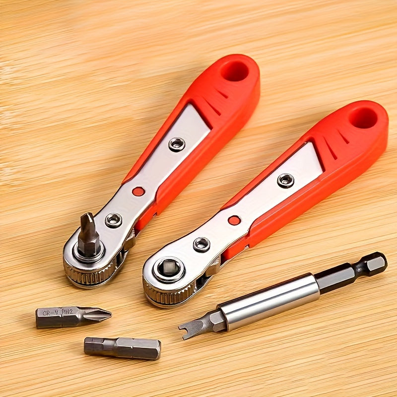 1pc Red Steel Multi-Function Screwdriver with Ratchet, Elbow Wrench, Right Angle Bender, Cross Head Set - Narrow Space Compatible, Manual Uncharged Tool, No Battery Required