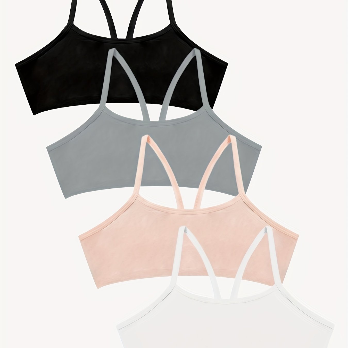 Holiday Style 4pcs Girls Training Bras Stretchy Sports Bralette Sleeveless Crops Tank Tops Underwears For 6-14 Years Old Kids