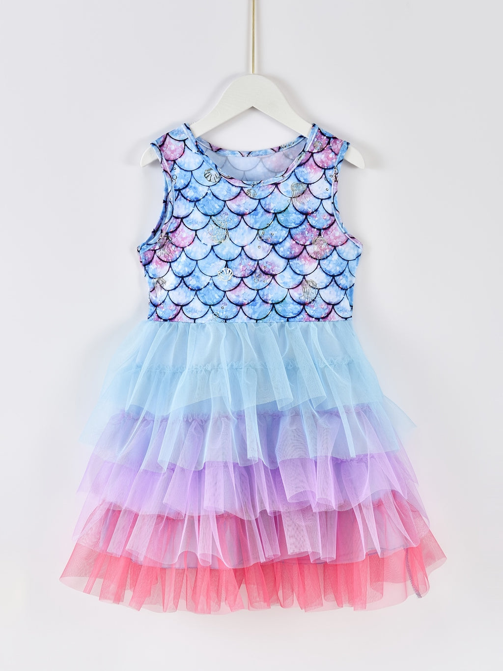 Mermaid Gradient Dress Girls' Casual Summer Short Sleeve Party Puff Skirt Versatile Dress