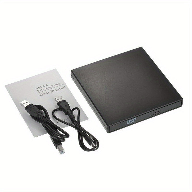 Compact USB 2.0 External DVD-RW Drive | Plug & Play, Slim Portable Burner/Writer for Laptops & Desktops | Supports CD/DVD Playback, Data Copying | Black, with Power Cable